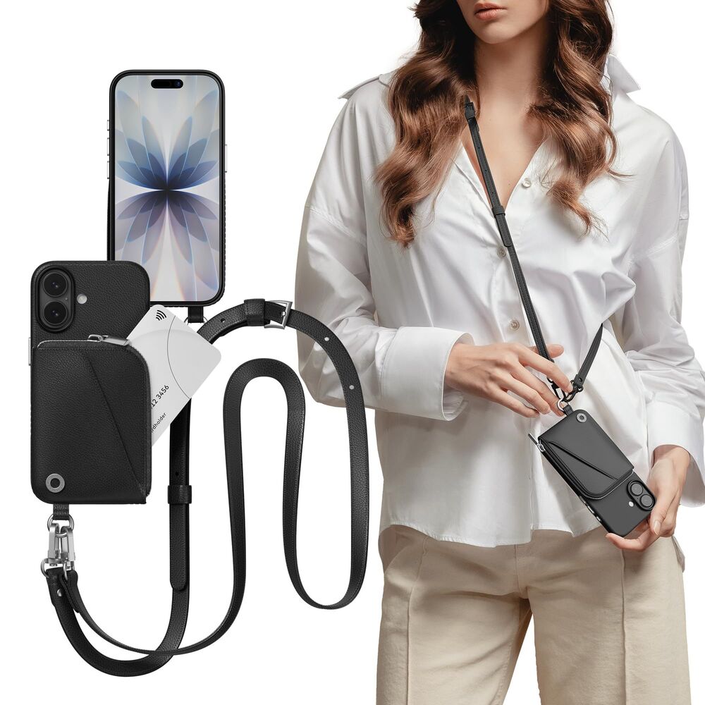 IPhone 17 6.3" Wallet Case Crossbody Strap Coin Purse & Card Slot, 20M-177PH015